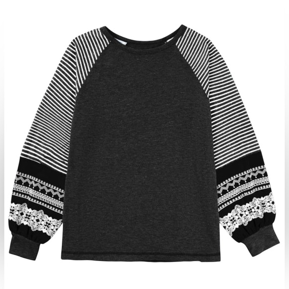 Black Contrast Print Raglan Long Sleeve Top – Striped & Patterned – Sizes S–2XL - Picture 3 of 8